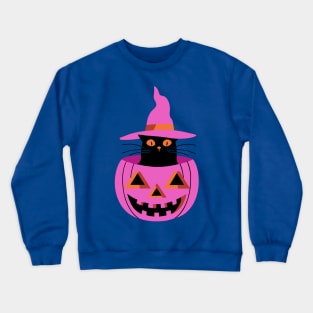 Witchy cat and pumpkin - pink Crewneck Sweatshirt